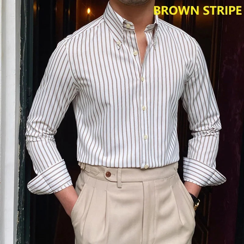 Casual Stripe Shirt Retro Shirt Dress Camisa Masculina Social Italian 2022 Spring British Style  Men Long Sleeve Striped Shirt