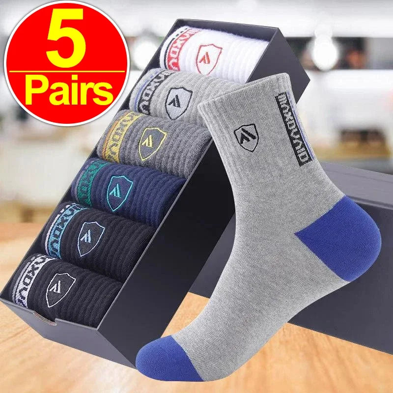 1/5Pairs Apring and Fall Mens Sports Socks Comfortable Basketball Meias Thick Warm Breathable Absorb Sweat Middle Tube Socks