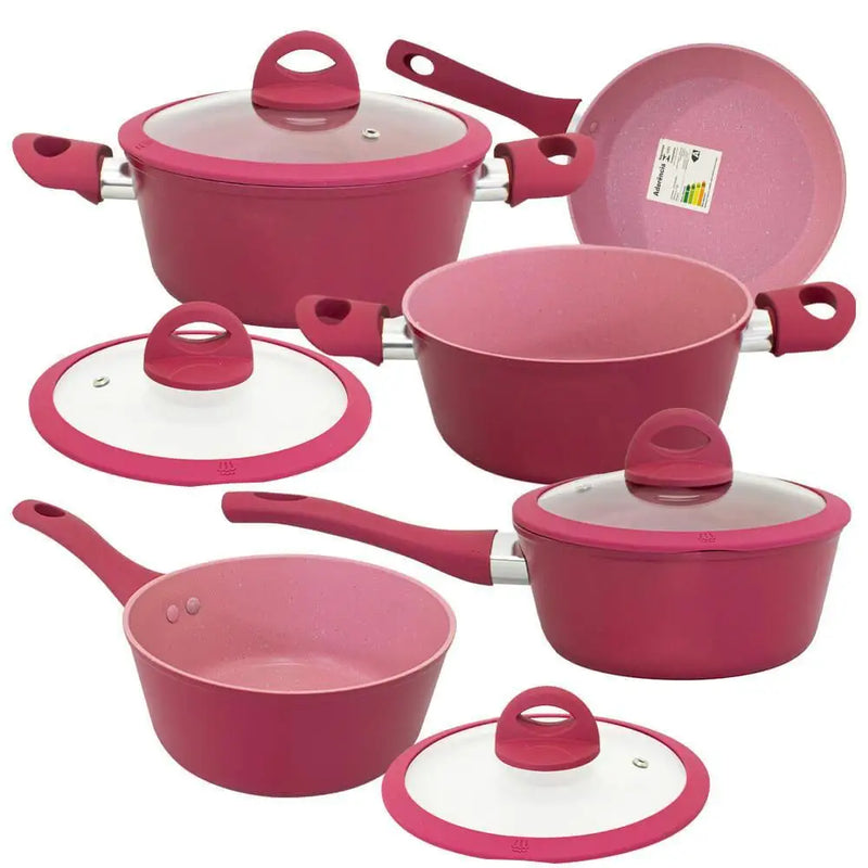 5 Pieces Induction Ceramic Nonstick Cookware Set Vienna Pink Plus - Casambiente