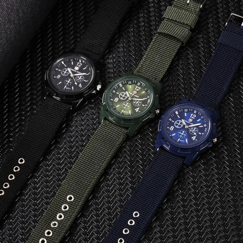 Mens Watch Top Brand Black Green Sports Analog Quartz Wristwatches Nylon Band Fashion Casual Men Clock Relógio Masculino