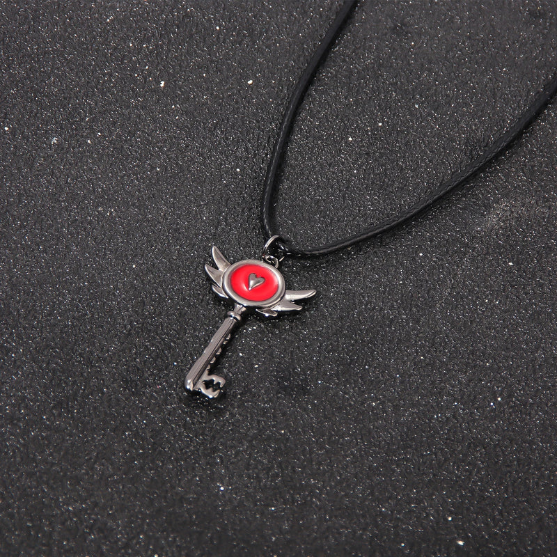 Hazbin Necklace Dainty Heart Padkey Portal Inspired Key Pendant Hotel Lucifer Alastor Group Cosplay Costume Jewelry Teens Girl