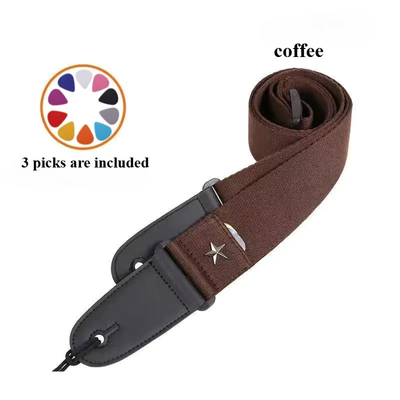 Embroidered Cross Guitar Strap - Adjustable Shoulder Strap for Electric, Bass & Ukulele - Available in Black, Coffee, Khaki