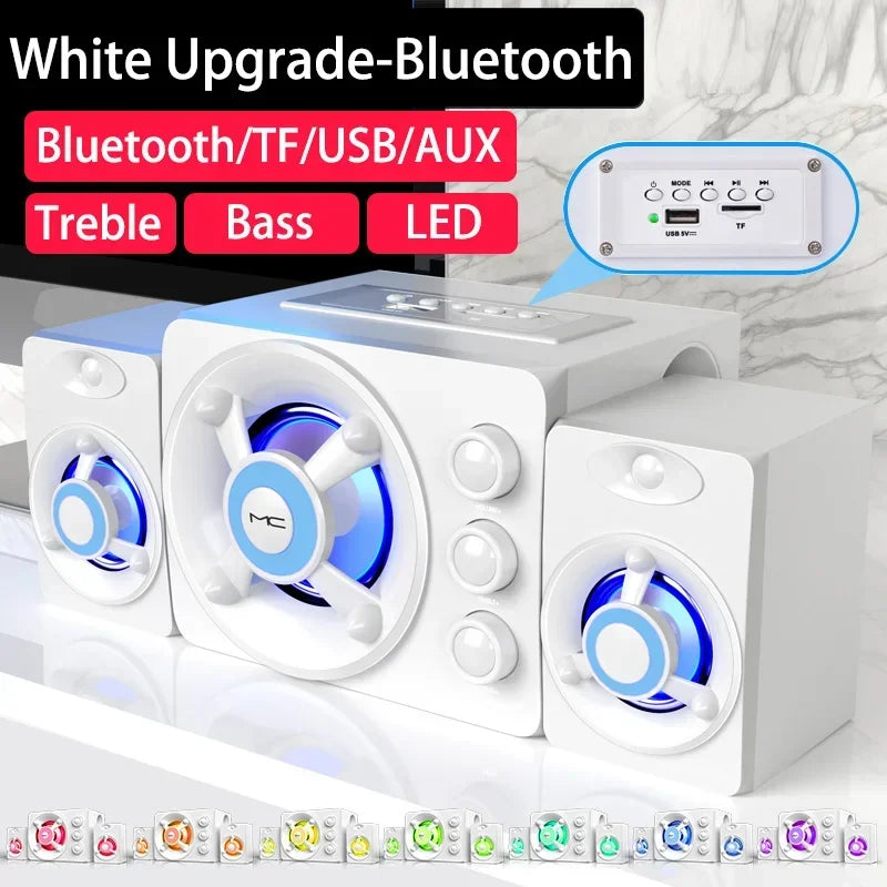 HIFI 3D Stereo Alto-falantes Coloridos LED Luz Pesada AUX USB Com Fio Sem Fio Bluetooth Áudio Home Theater Surround Som Bar TV