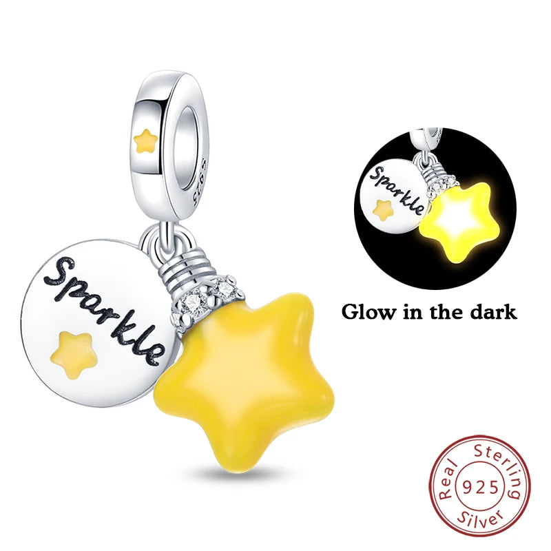 Charms Fit Pan 925 Original Bracelets Luminous Firefly Stars Cherry S925 Silver Pendants Beads DIY Party Christmas Jewelry