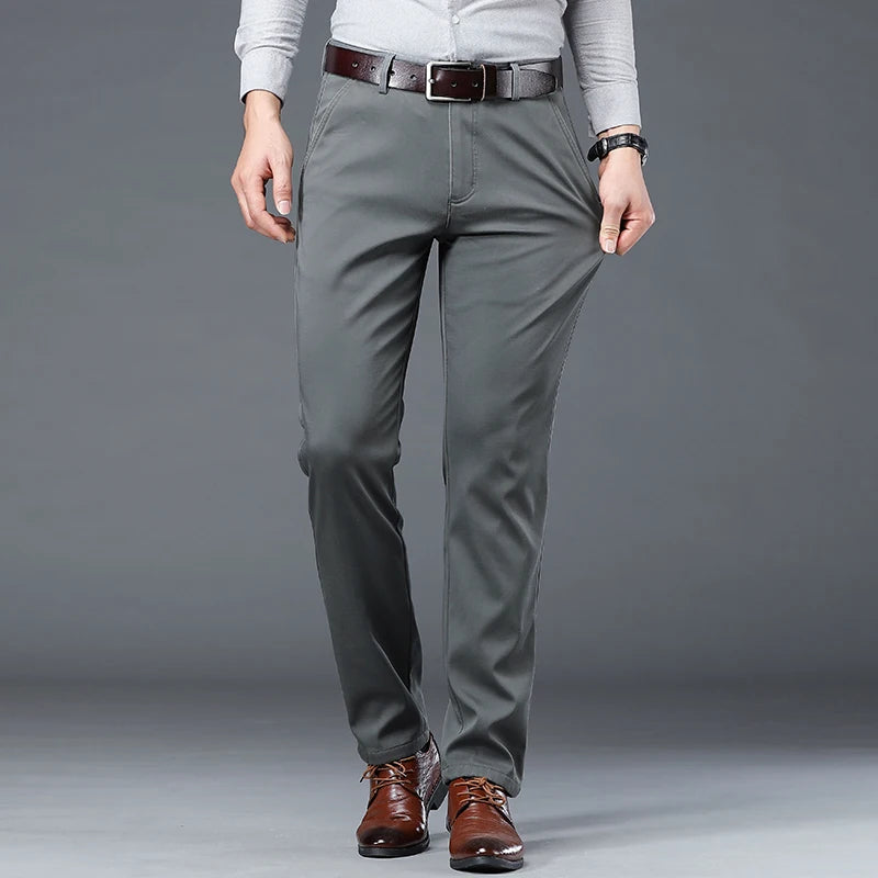 Summer Thin Men's Slim Suit Pants Fashion Business Casual Cotton Green Black Khaki Trousers Male Brand Clothing 30-40