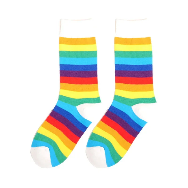 1 Pair Colors Rainbow Striped Women Sock New Arrival Elasticity Sweat Women Long Sock Sporty Meias Retro Harajuku Socks