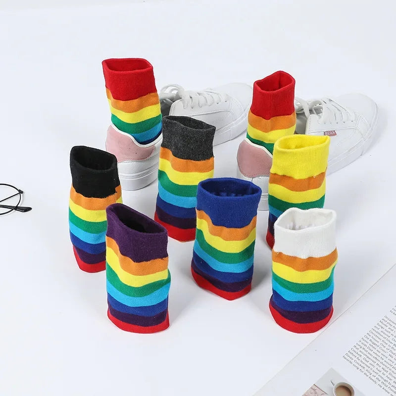 1 Pair Colors Rainbow Striped Women Sock New Arrival Elasticity Sweat Women Long Sock Sporty Meias Retro Harajuku Socks