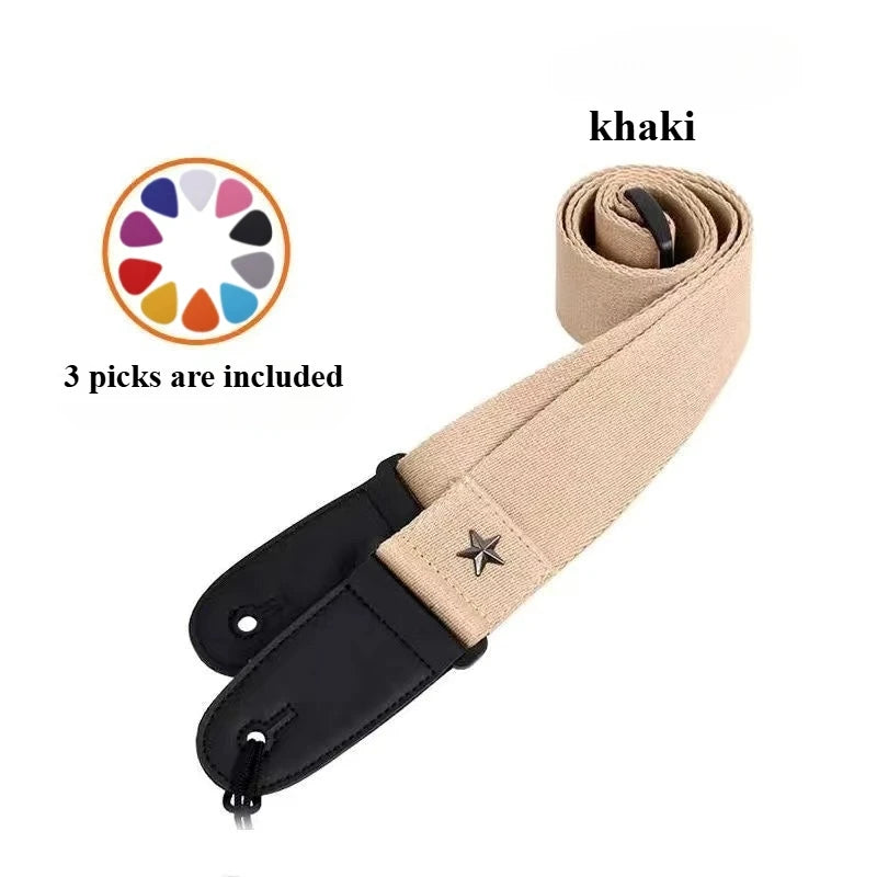 Embroidered Cross Guitar Strap - Adjustable Shoulder Strap for Electric, Bass & Ukulele - Available in Black, Coffee, Khaki