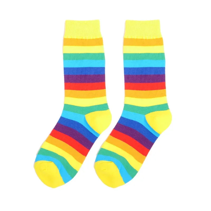 1 Pair Colors Rainbow Striped Women Sock New Arrival Elasticity Sweat Women Long Sock Sporty Meias Retro Harajuku Socks