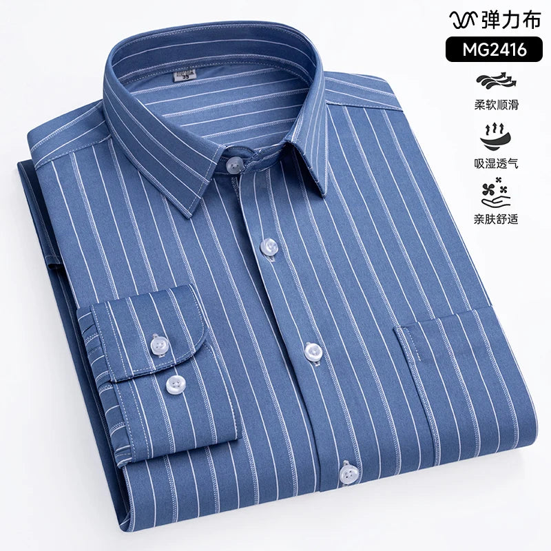 2024 New Stretch Anti-Wrinkle Mens Shirts Long Sleeve Dress Shirts For Slim Fit Camisa Social Business Blouse White Shirt 4-5XL