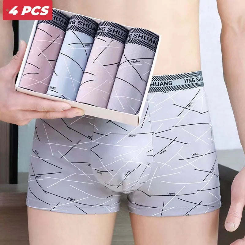 4PCS/Lot 2XL-4XL Men's Panties Striped Printing Boxers Man Underwear Sexy U Convex Male Breathable Sexy cuecas calzoncillos