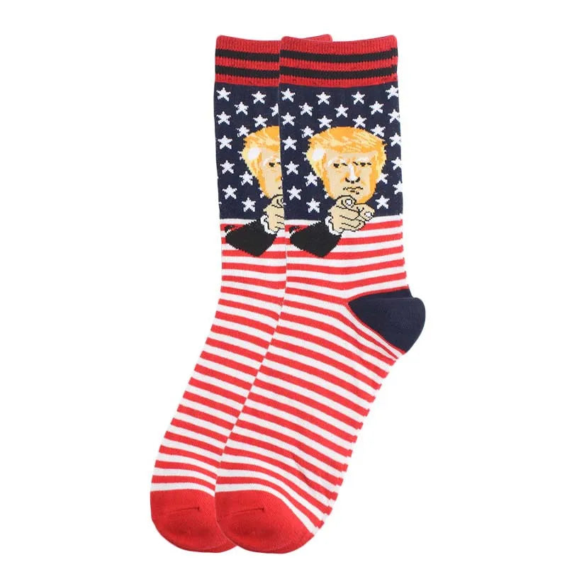 Funny Men President Donald Trump Socks Let's Go Brandon Novelty Cotton Men Meias Crew Hot Hip Hop Sokken American USA Jacquard