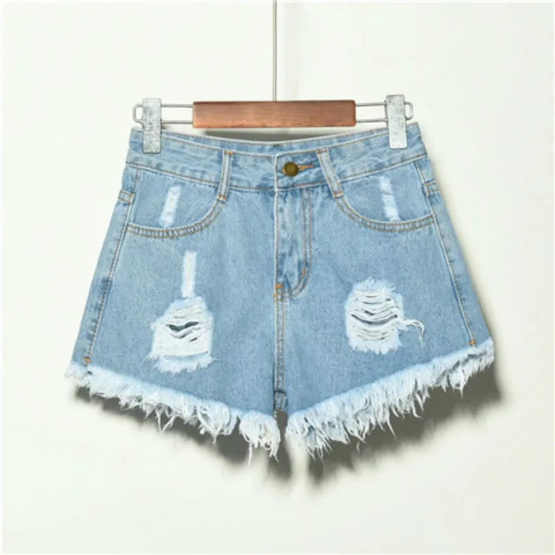 2025 New High Waist Tassel Broken Denim Shorts Female Summer Korean Version Raw Edge Wide Leg Loose Plus Size Jean Shorts Women