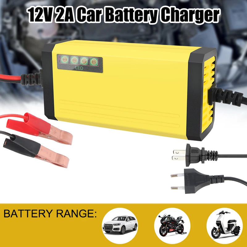 12V 2A Car Battery Charger 220V Power Puls Repair Charger Wet Dry Lead Acid Battery LED Display Moto Truck Battery Charger