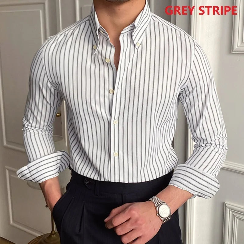 Casual Stripe Shirt Retro Shirt Dress Camisa Masculina Social Italian 2022 Spring British Style  Men Long Sleeve Striped Shirt