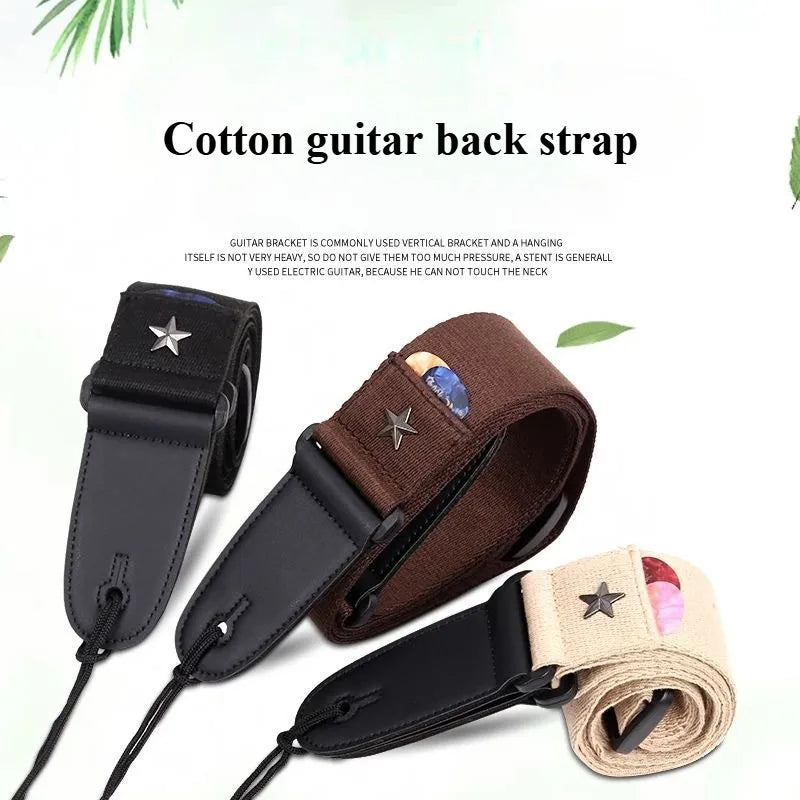 Embroidered Cross Guitar Strap - Adjustable Shoulder Strap for Electric, Bass & Ukulele - Available in Black, Coffee, Khaki