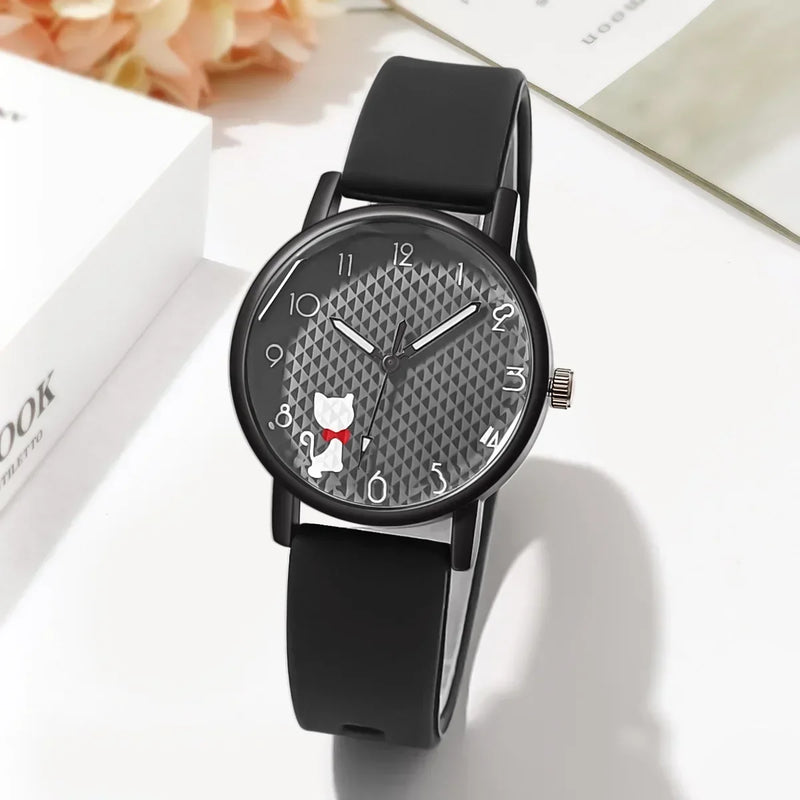 Cute Girl Quartz Watch Lovely Cat Dial  Silicone Strap Women Wristwatches Sport Ladies Watches Relógio Feminino Birthday Gift