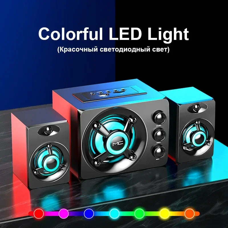 HIFI 3D Stereo Alto-falantes Coloridos LED Luz Pesada AUX USB Com Fio Sem Fio Bluetooth Áudio Home Theater Surround Som Bar TV