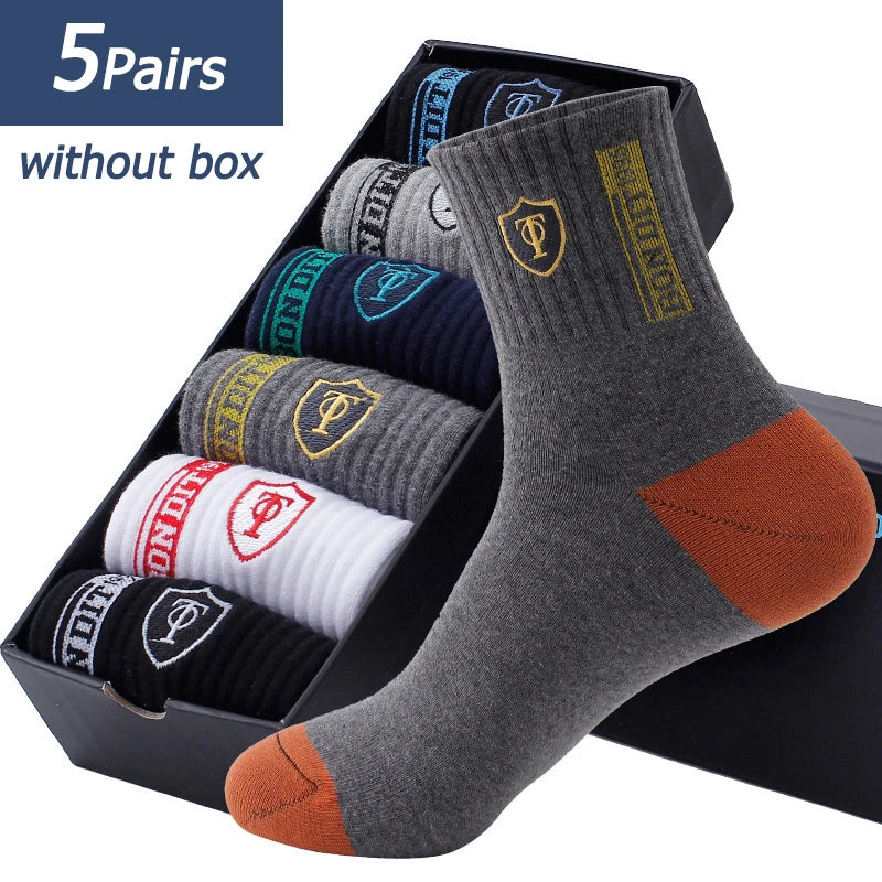 5 Pairs Apring And Fall Mens Sports Socks Summer Leisure Sweat Absorbent Comfortable Thin Breathable Basketball Meias EU 38-47