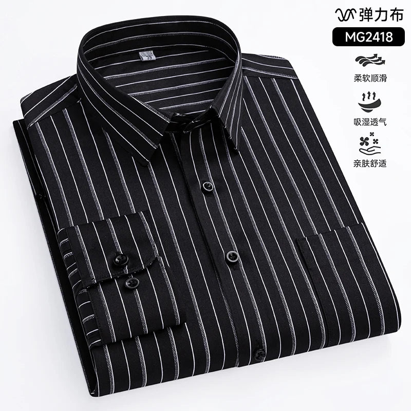 2024 New Stretch Anti-Wrinkle Mens Shirts Long Sleeve Dress Shirts For Slim Fit Camisa Social Business Blouse White Shirt 4-5XL