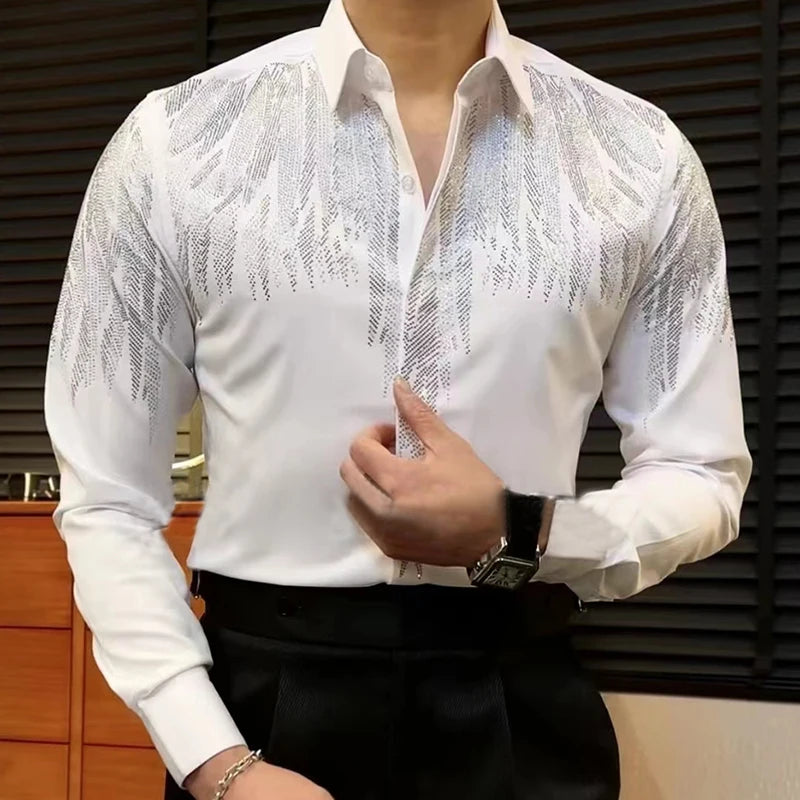 High Quality Long Sleeved Shirt Spring Hot Diamond Shirt For Men Casual Slim Fit Shirt Luxury Social Party Blouse Camisa Hombre