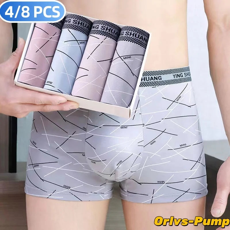 4PCS/Lot 2XL-4XL Men's Panties Striped Printing Boxers Man Underwear Sexy U Convex Male Breathable Sexy cuecas calzoncillos