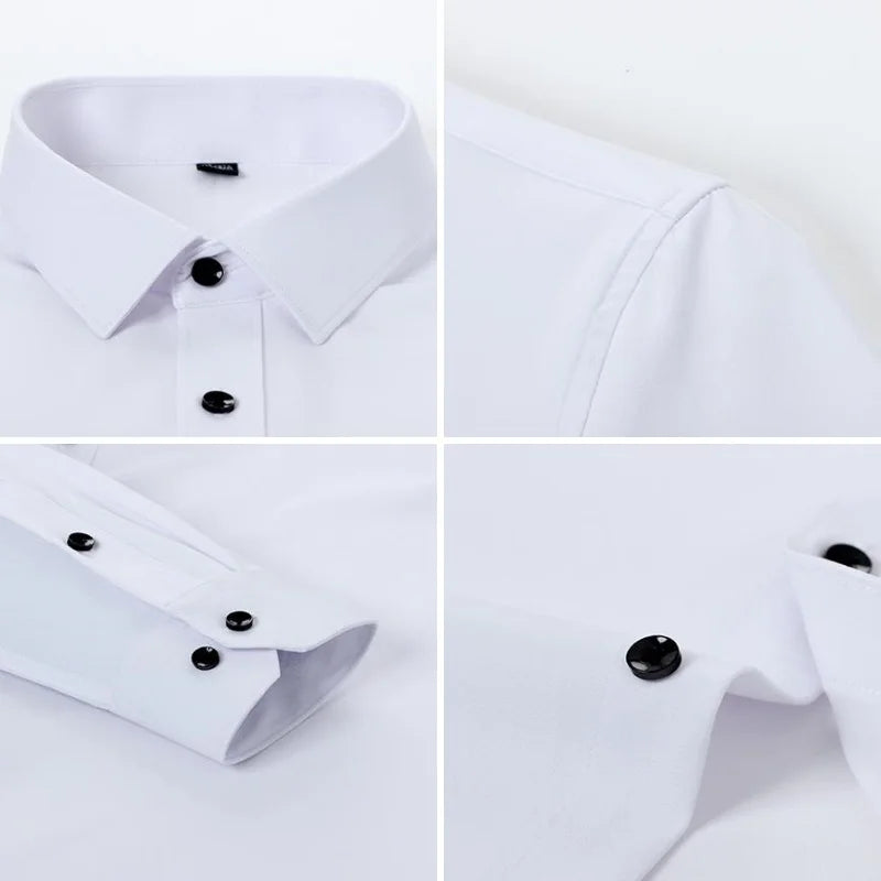 New Anti-Wrinkle Men Shirt Long Sleeves Dress Shirts For Men Slim Fit Camisa Social Business Blouse White Office Shirt S-4XL